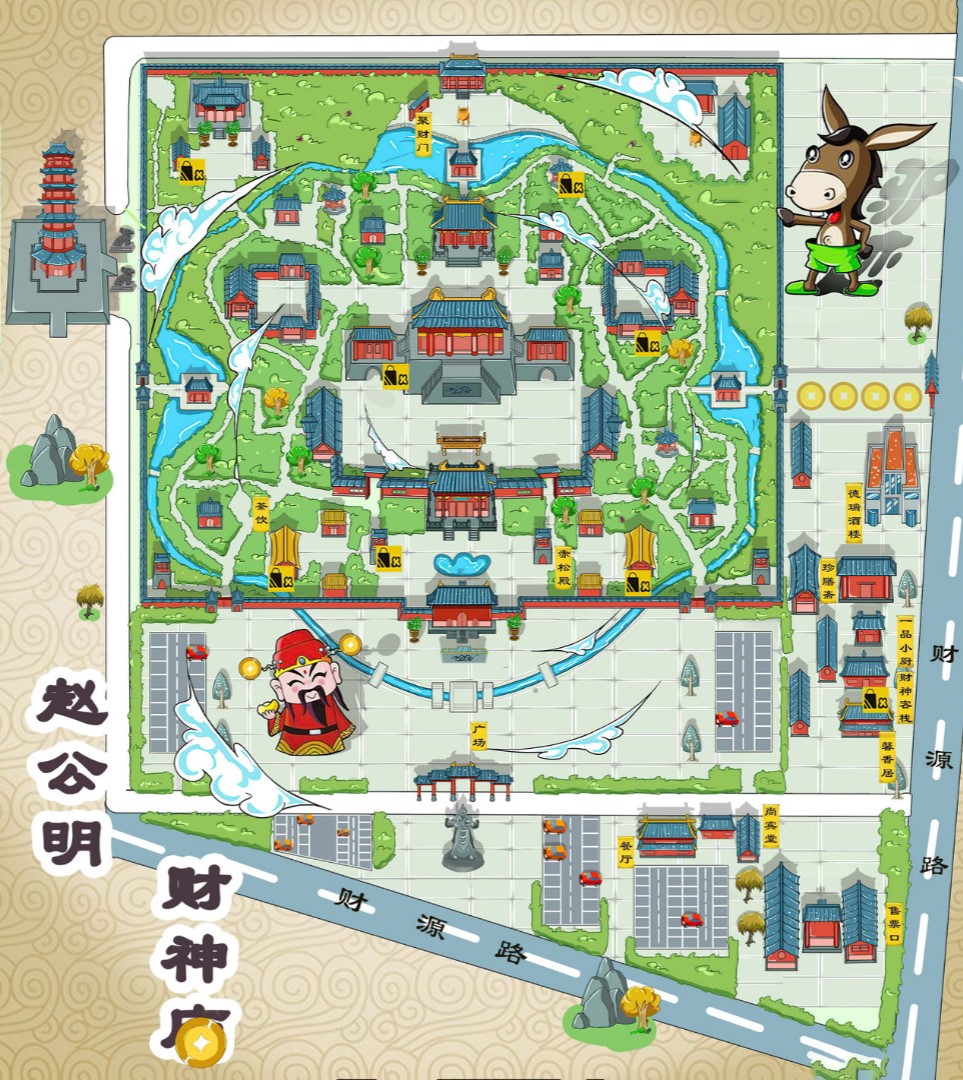 万江街道寺庙类手绘地图